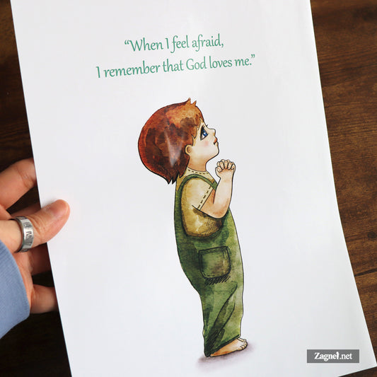 Christian Wall Art Digital Download – Little Boy Praying Watercolor