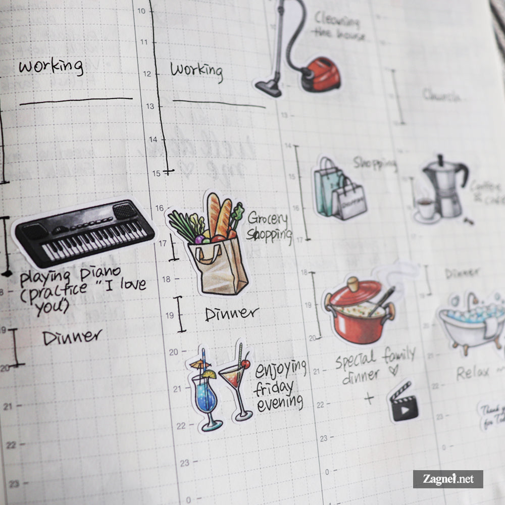 My Day – Watercolor-Style Daily Life Sticker Sheet for Planners & Journals
