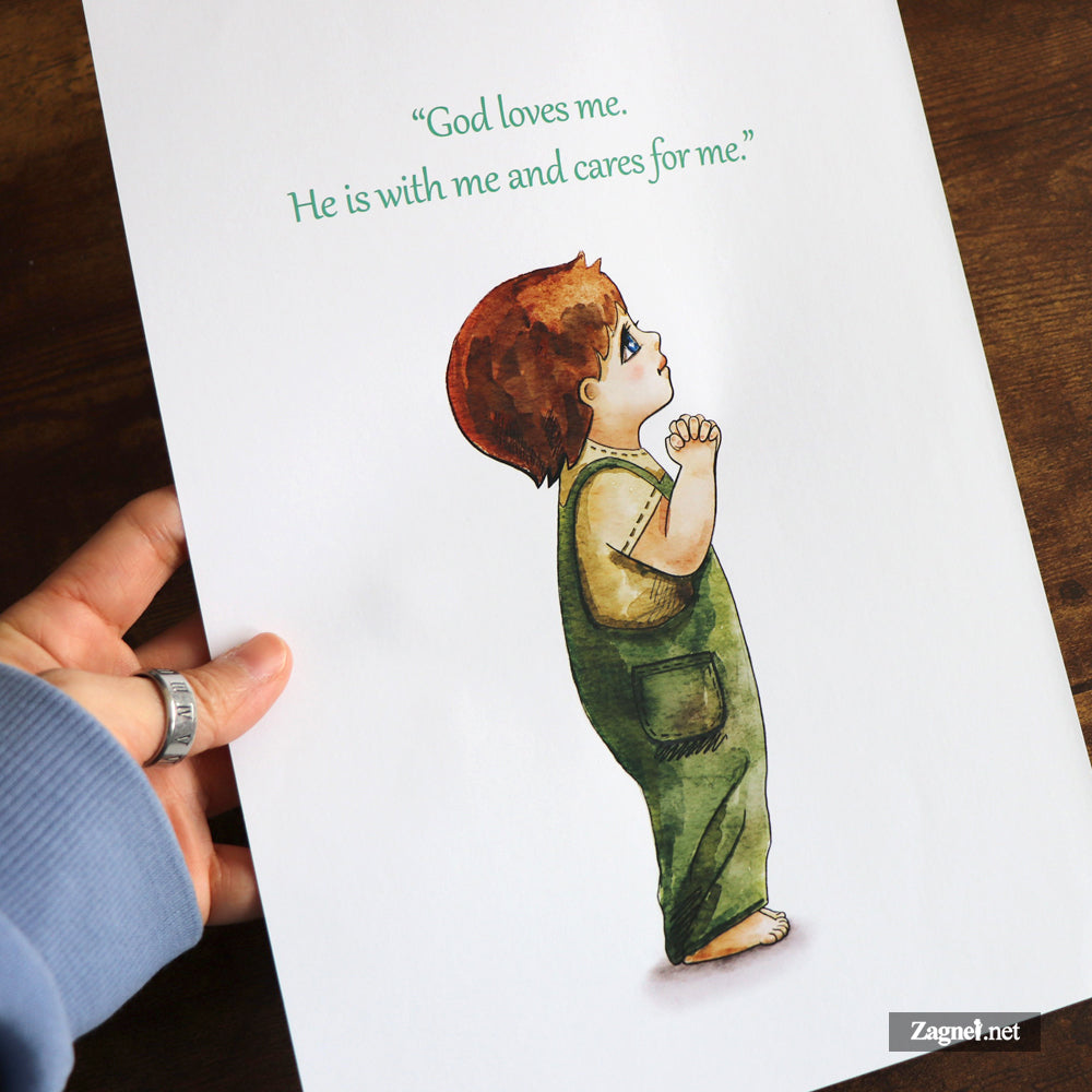 Christian Wall Art Digital Download – Little Boy Praying Watercolor
