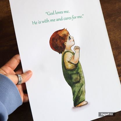 Christian Wall Art Digital Download – Little Boy Praying Watercolor