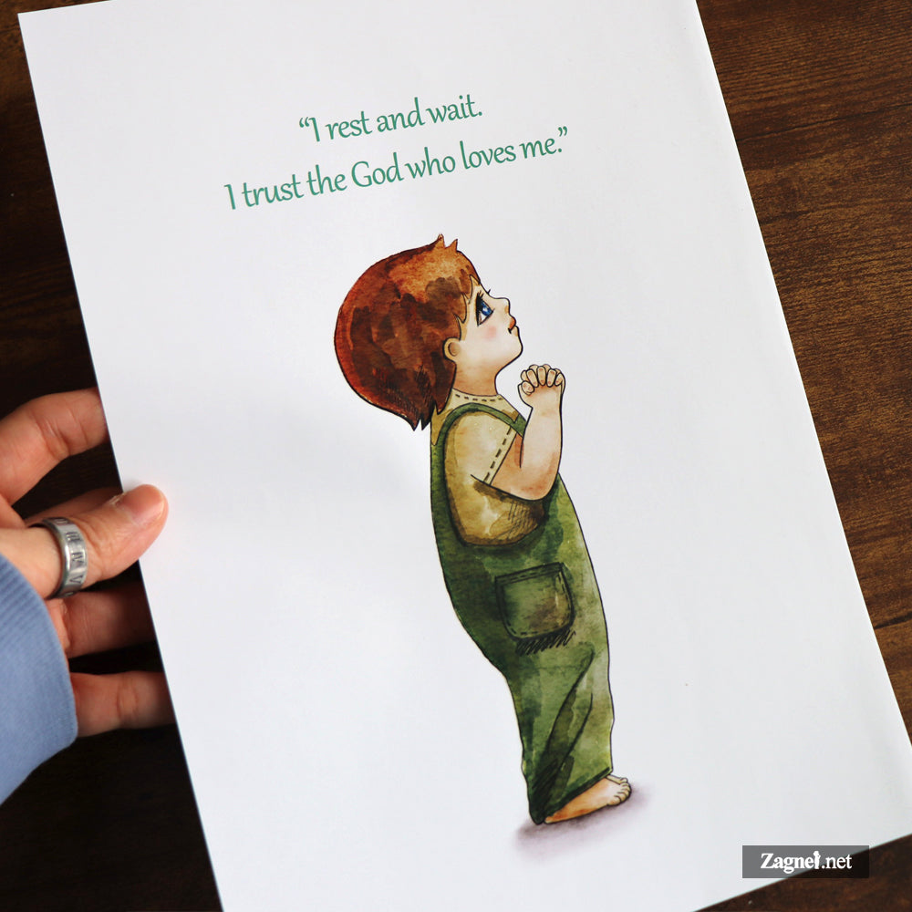 Christian Wall Art Digital Download – Little Boy Praying Watercolor