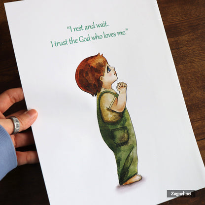 Christian Wall Art Digital Download – Little Boy Praying Watercolor