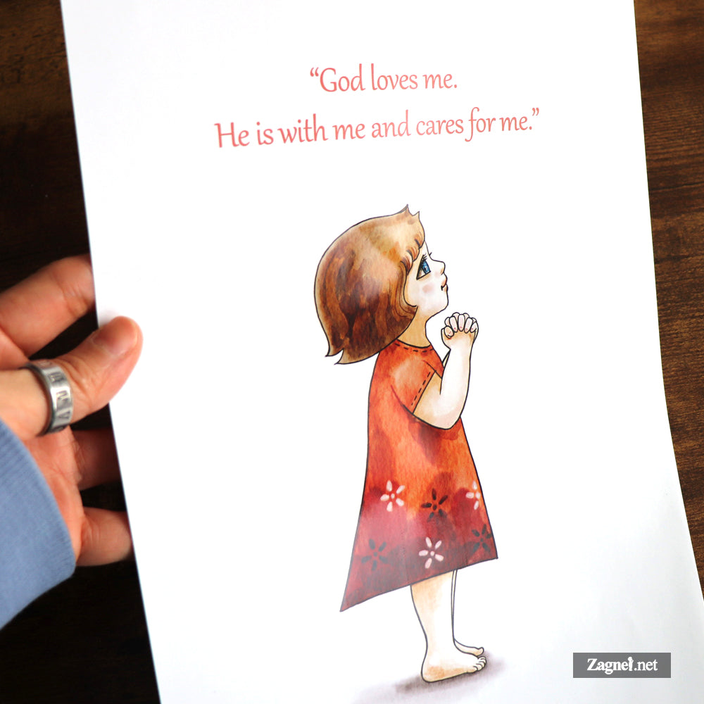 Christian Wall Art Digital Download – Little Girl Praying Watercolor