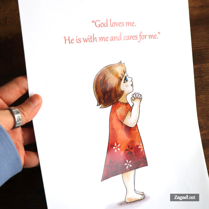 Christian Wall Art Digital Download – Little Girl Praying Watercolor