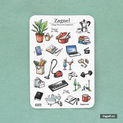 My Day – Watercolor-Style Daily Life Sticker Sheet for Planners & Journals