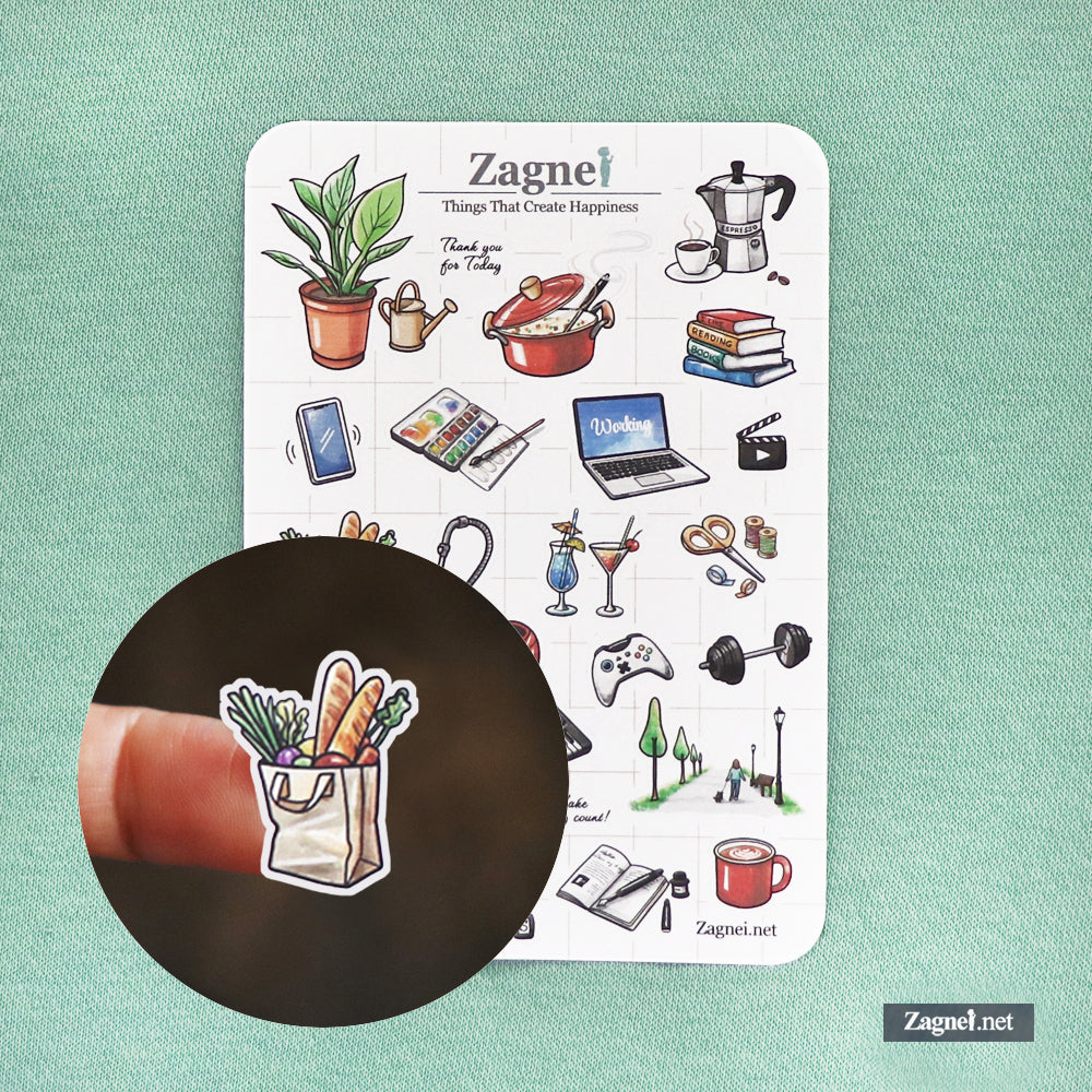 My Day – Watercolor-Style Daily Life Sticker Sheet for Planners & Journals