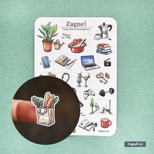 My Day – Watercolor-Style Daily Life Sticker Sheet for Planners & Journals