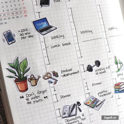 My Day – Watercolor-Style Daily Life Sticker Sheet for Planners & Journals